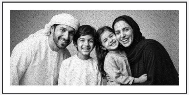 An Emirati family of four as string art, framed and ready to hang