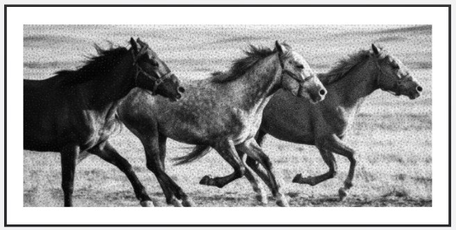 Galloping Horses &mdash; a string art picture, framed and ready to hang
