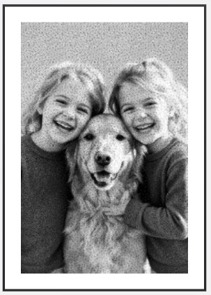 Twins with Dog &mdash; a string art picture, framed and ready to hang